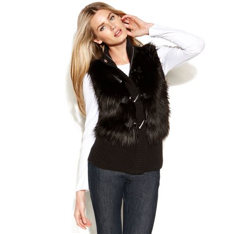 michael kors black faux fur vest|Michael Kors fur vest.